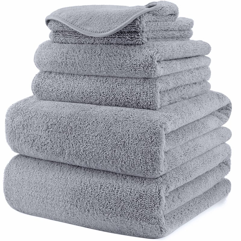 POLYTE Oversize, 60 x 30 in., Quick Dry Lint Free Microfiber Bath Towel Set, 6 Piece (Gray) - Image 1